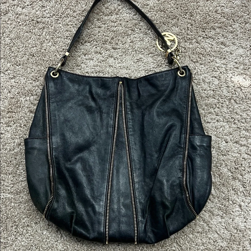 Michael Kors Black Shoulder Bag with Gold Accents